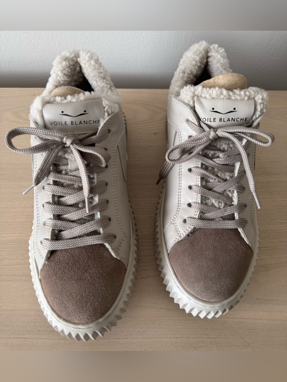 Voile Blanche Lipari Grey Nappa Leather with Shearling Lining Sneakers / Size 9